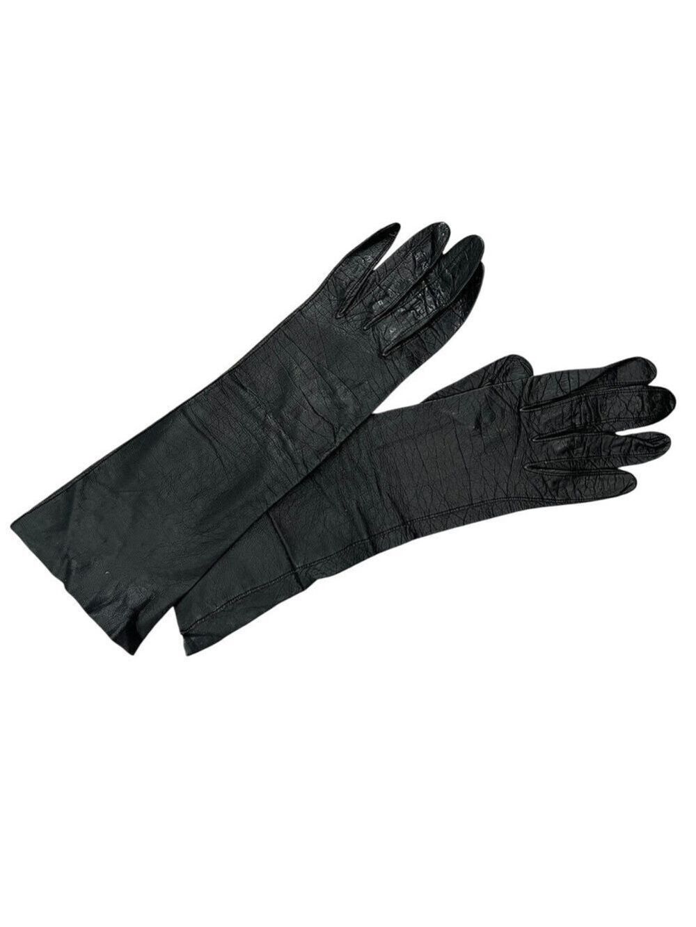 Vintage Made in France kid leather long black 13 inch gloves 6